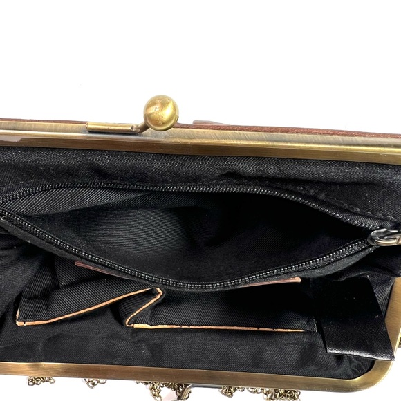 Monserat De Lucca Chain Fringe Leather Clutch Brown - Picture 8 of 11